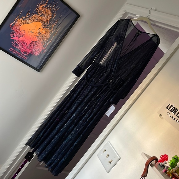 Navy Blue Sparkle Shimmer Long Sleeve Dress - Picture 1 of 5